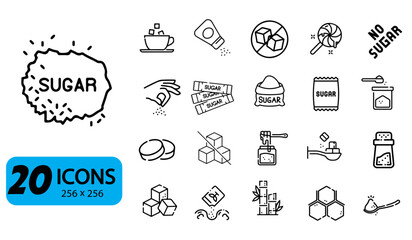 Set of 20 Sugar and Sugar-Free Icons, Outline Style, 256x256 Pixels