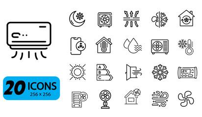 Set of 20 Air Conditioning and Climate Control Icons, Outline Style, 256x256 Pixels