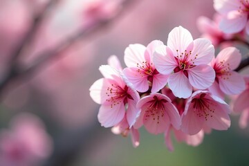 Delicate pink sakura blossoms, full bloom, intricate branches , japanese, floral design, full bloom