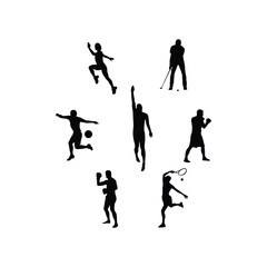 Set of sports player silhouettes in dynamic poses