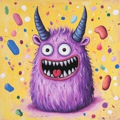 Whimsical colorful neon creature that looks like it stepped out of a child s drawing surrounded by splashes of bright vibrant colors and playful abstract shapes in a bold contemporary pop art style