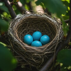 Obraz premium Bird Nest with Blue Eggs Symbolizing New Life Nature