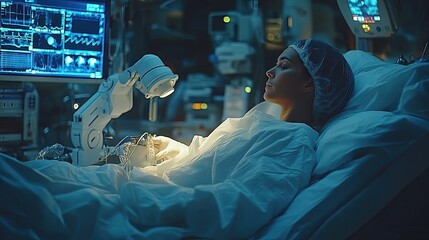 High-Tech Surgical Suite with Robotic Arms and AI Performing Complex Operation in Real Time