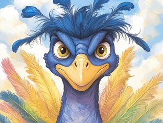Striking digital of a captivating hybrid creature that blends the features of a peacock and a dragon surrounded by bold