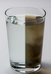Split Glass Showing Dirty vs Clean Water Pollution Contrast