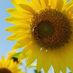 Obraz premium Bees Pollinating Sunflowers Importance of Pollinators