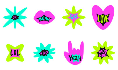 Vector Set of Groovy Funky Shapes and Stickers for Design. Write Your Word. Geometric Doodle Abstract Figures - graphic elements