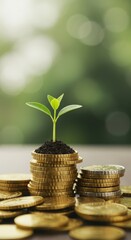 Green Sprout Growing from Coins Sustainable Investment