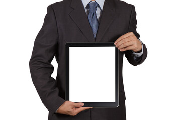 Businessman Holding Tablet with Blank Screen