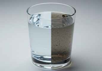 Split Glass Showing Dirty vs Clean Water Pollution Contrast