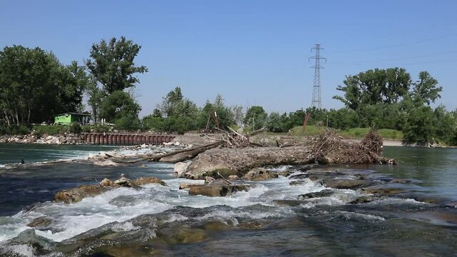 Rapids of the Adda river, near Rivolta D'Adda (Italy)