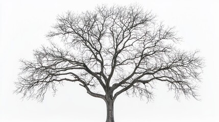 Leafless tree with thick trunk and branches reaching outward on white background.
