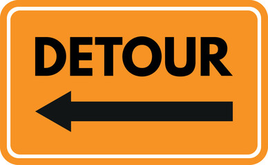 Detour left arrow sign isolated on white background . Orange detour left sign . Vector illustration