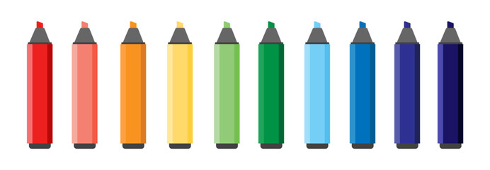 Colorful marker pens set. Highlighter pencil for school or kids