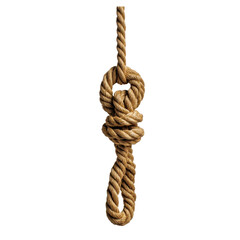 Suspended noose with a thick rope, hanging symbol of danger, warning, or execution in a stark minimalistic design on transparent background