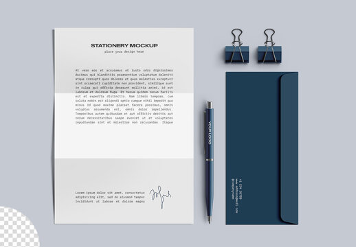 Stationery Flatlay Letter Envelope and Pen Corporate Identity Mockup