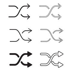 Set of shuffle vector icons, Modern Line Style Random Play Symbol for Music Apps, Random playlist, Cross shuffle icon.
