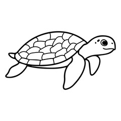 A simple black and white line drawing of a sea turtle