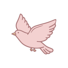 a light pink dove with a dark pink outline, cartoon style, white background