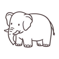 A elephant with white tusks and big ears, standing on a white background, cartoon style, cute, simple, clean lines, vector graphics