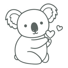 A cute koala holding hearts , simple line art , minimalist design