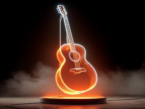 Glowing guitar display Musical spectacle onstage