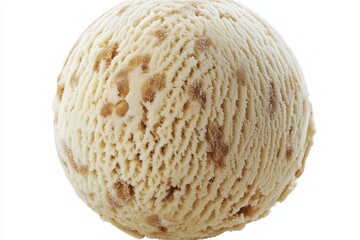 Fototapeta premium Creamy vanilla ice cream scoop with caramel swirls against a clean white background