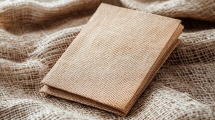 Simple, beige-toned book resting on a burlap surface.