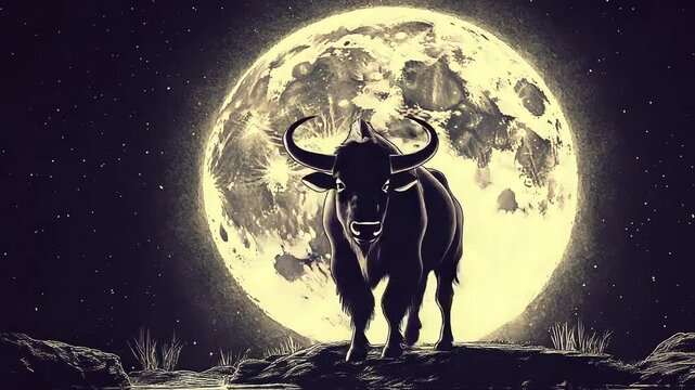 Buffalo silhouette moonlit landscape