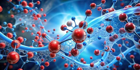 Molecules in a bloodstream moving through the capillaries with oxygen and nutrients being absorbed at the cellular level , absorption, capillaries