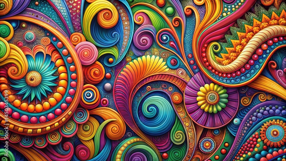 Poster colorful swirls in a vibrant abstract background with bold shapes and intricate patterns, colorful, 