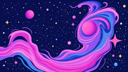 Fototapeta premium Cosmic swirl of vibrant pink and blue nebulae across a starry backdrop