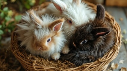 Cozy Bunny Huddle in Woven Basket