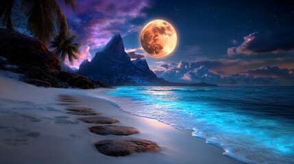 Fototapeta premium Night Beach with Moon