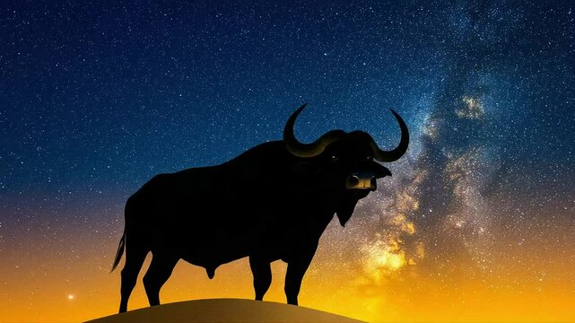 Buffalo silhouette sunset stars