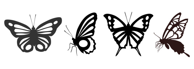 Vector graphic illustration of black and white butterfly collection isolated