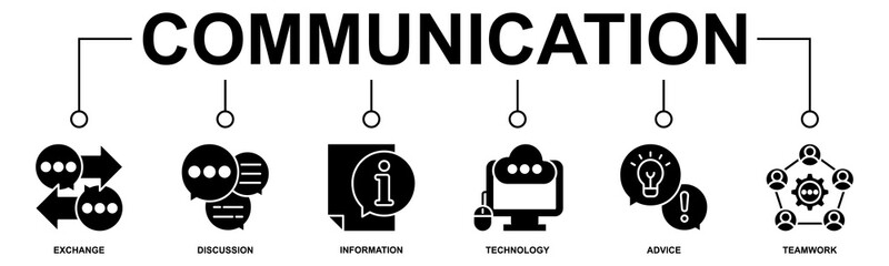 Banner communication concept. Icons and keywords