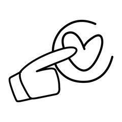 Vector graphic of index finger clicking the love button, line art.