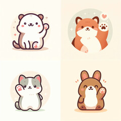 Cute cartoon animals waving in playful poses on soft background  