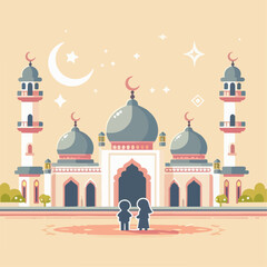 Illustration of a person with a mosque in the background