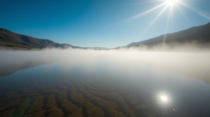 Fototapeta premium Unusual original fine art photograph, high-quality ecology image, showcasing a smooth gradient transition, bright lens flare, light streaks, and vibrant colors 