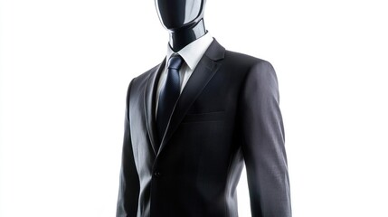 Mannequin dressed in business attire with a confident stance on a white background