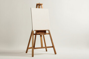 Wooden easel with a white canvas white background	