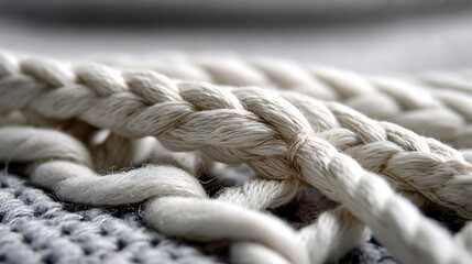 Close-Up of Textured Natural Fiber Rope Over Soft Textile Surface for Craft and Design Concepts