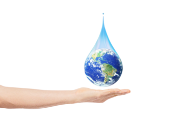 Drop Earth on man hand isolate on transparent background. Environmental protection concept. Elements of this image furnished by NASA.