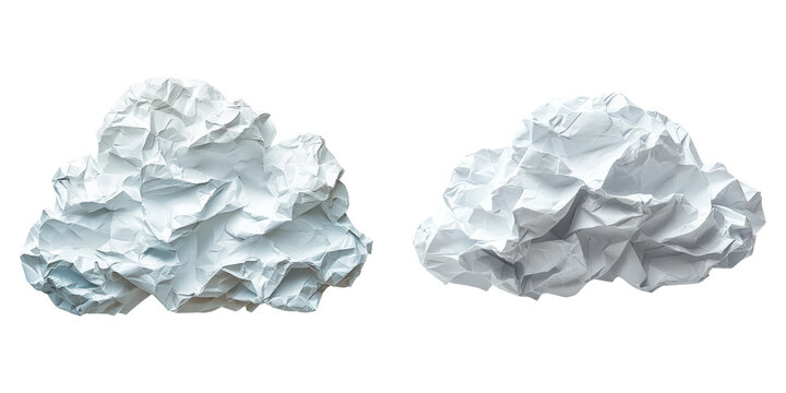 Crumpled paper clouds isolated on white PNG image perfect for weather themed designs or educational infographics