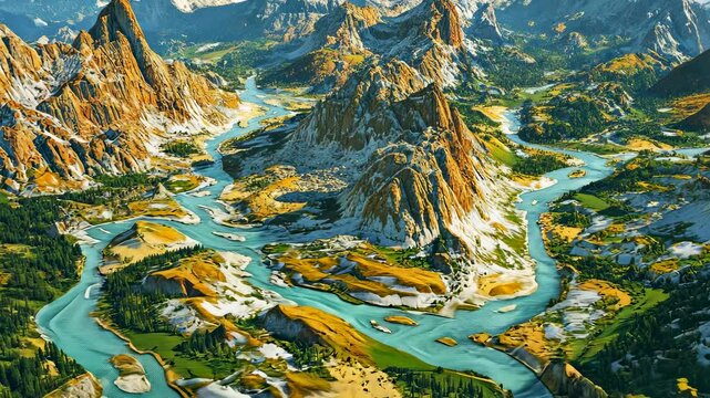 A realistic canyon with intricate rock textures and winding rivers, a procedural landscapes.