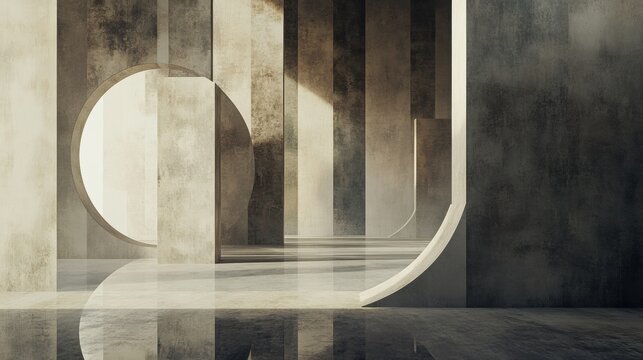 Modern concrete interior design with light and shadows.