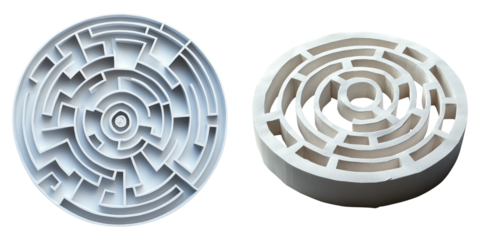 Round labyrinth maze puzzles in 3D style isolated on white PNG image perfect for brain games or educational activity materials