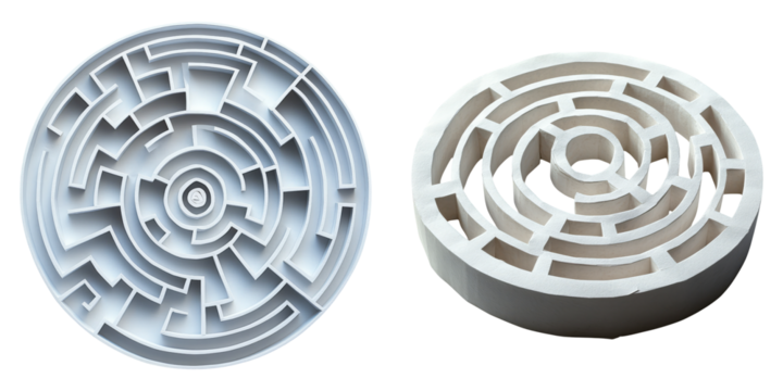 Round labyrinth maze puzzles in 3D style isolated on white PNG image perfect for brain games or educational activity materials - Powered by Adobe
